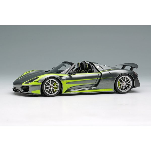 画像1: EIDOLON COLLECTION 1/43 Scale Porsche 918 Spyder Weissach Package 2011 Rear Wing Up Meteor Gray Metallic / Acid Green Stripe Limited Edition 80 pcs. (1)