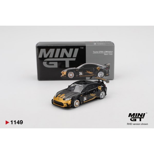 画像1: MINI GT 1/64 Toyota GR86 LB★Nation Black/Gold (RHD) (1)