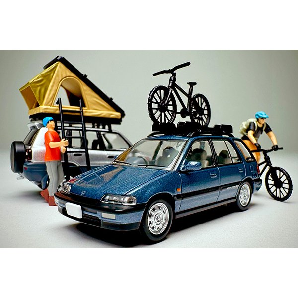 画像10: TOMYTEC 1/64 Limited Vintage NEO Honda Civic Shuttle RT X (Blue) 1990 with Figure and Mountain Bike (10)