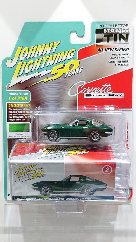 画像1: JOHNNY LIGHTNING 1/64 Collector's Tin 2019 Release 2 '63 Chevy Corvette Split-Window Coupe Metallic Racing Green (1)