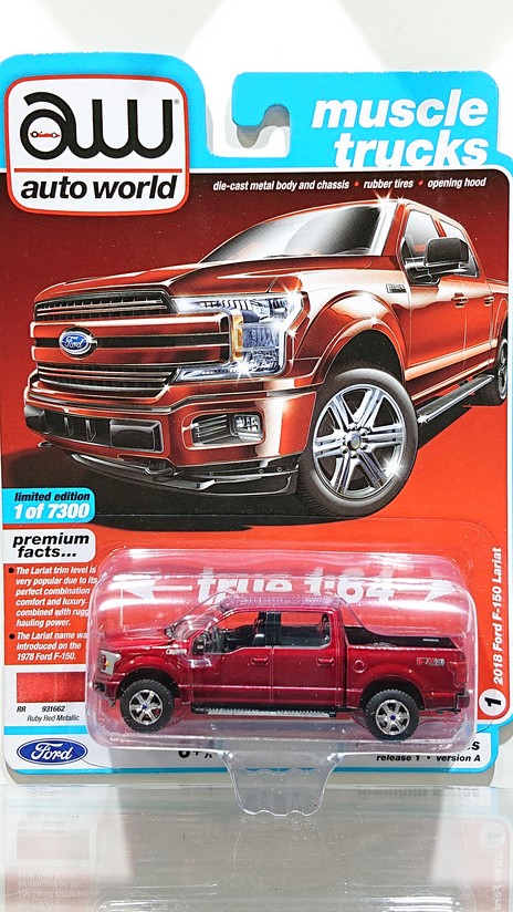 画像1: auto world muscle trucks 1/64 '18 Ford F-150 Lariat Ruby Red Metallic (1)