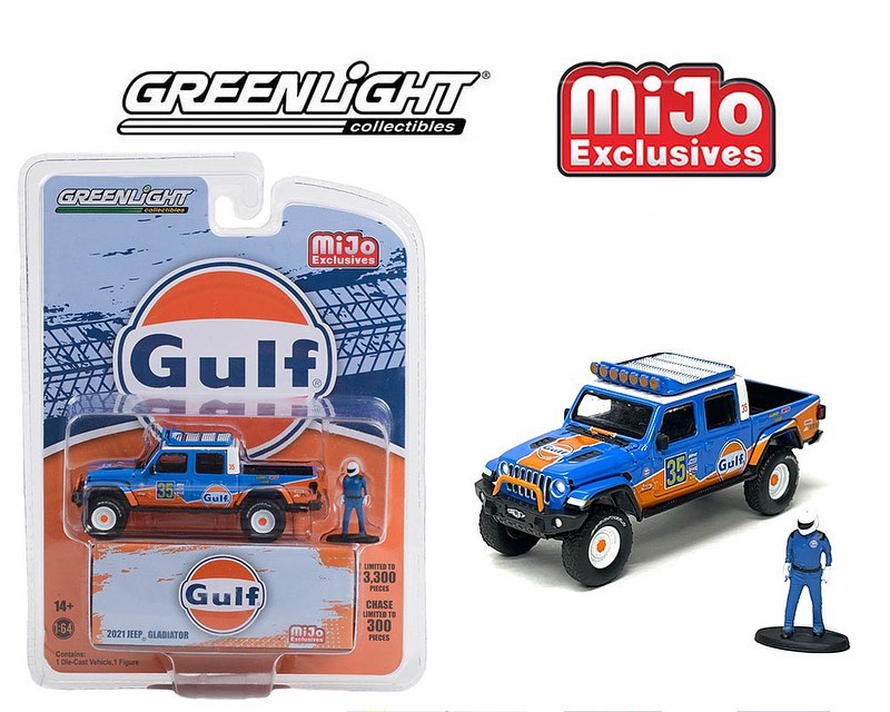 画像1: GREEN LiGHT 1/64 2021 Jeep Gladiator Blue/Orange Gulf with Driver Figure (1)