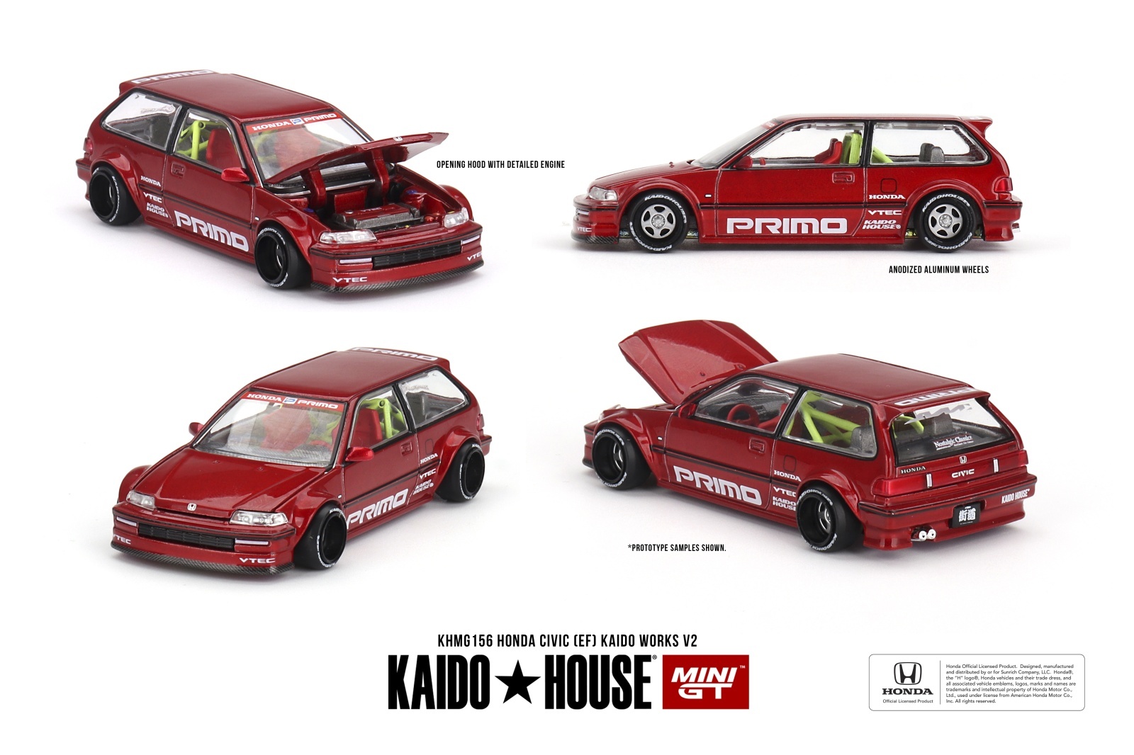 画像1: MINI GT 1/64 Honda Civic EF Kaido Works V2 Red (LHD) (1)