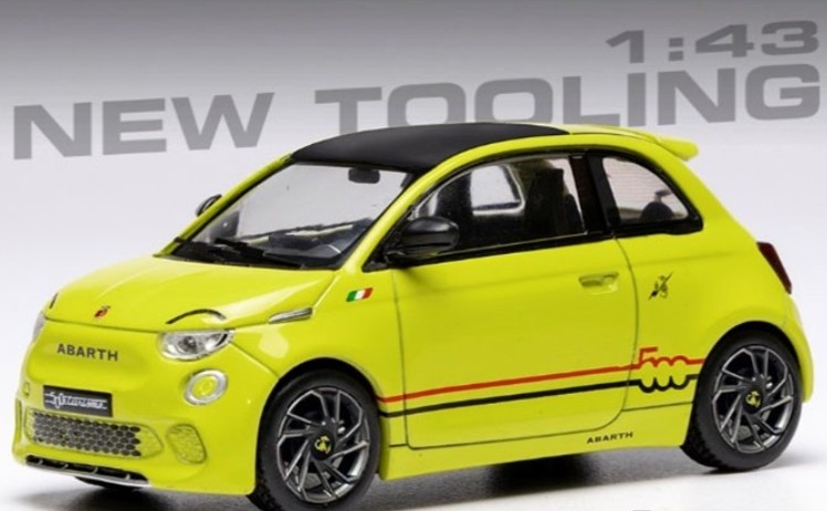 ixo 1/43 Fiat Abarth 500e 2024 Yellow - AXELLWORKS HOBBYTOWN