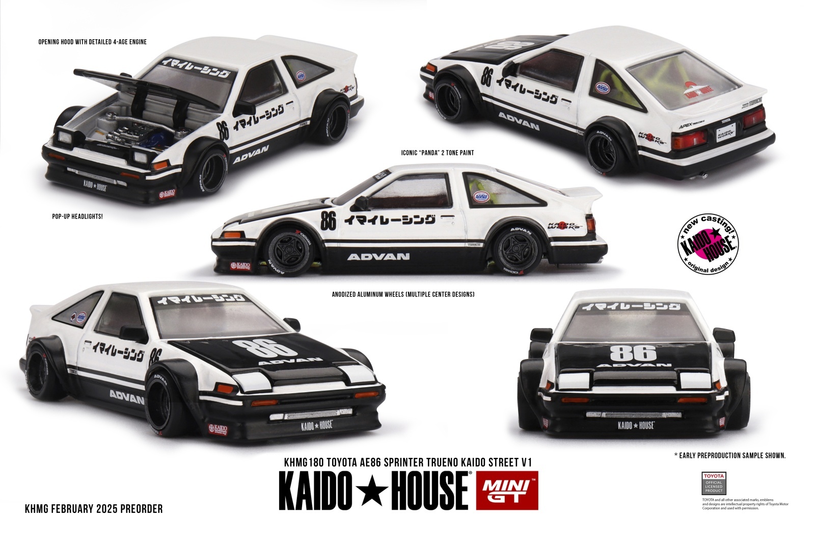 画像1: KAIDO HOUSE x MINI GT 1/64 Toyota AE86 Sprinter Trueno Kaido Street V1 Right-Hand Drive (1)