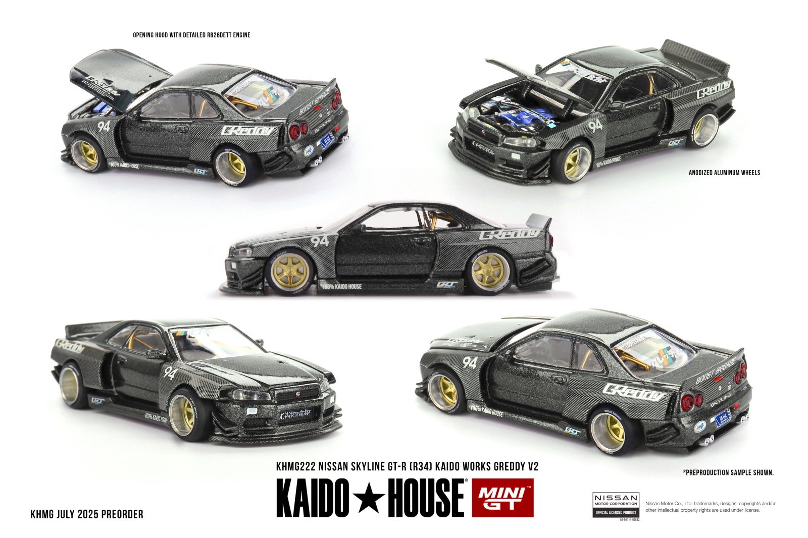 画像1: MINI GT 1/64 Nissan Skyline GT-R R34 Kaido Works GReddy V2 (RHD) (1)
